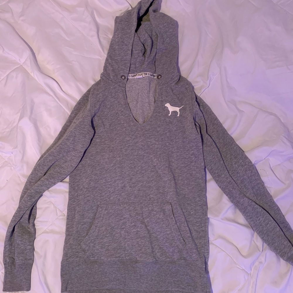 v neck hooded pink brand sweatshirt